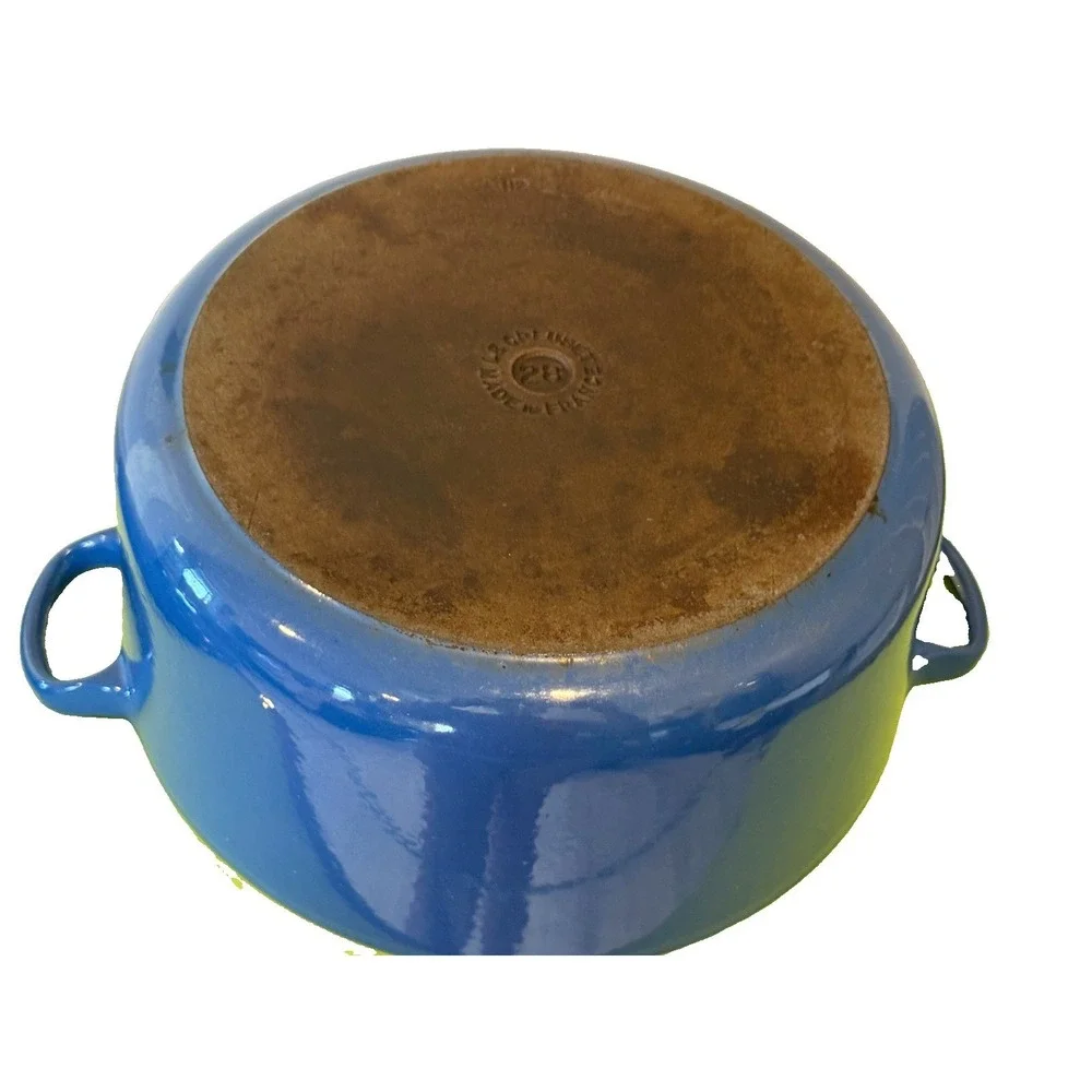 Vintage Le Creuset Cobalt Blue Round Cast Iron Dutch Oven Pot 28 7.25 Qt France